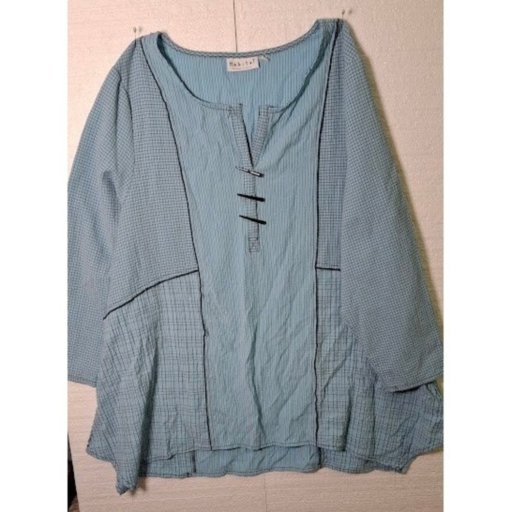 Habitat Clothes To Live In Blue Striped Grid Tunic Top XL Mixed Pattern Toggle